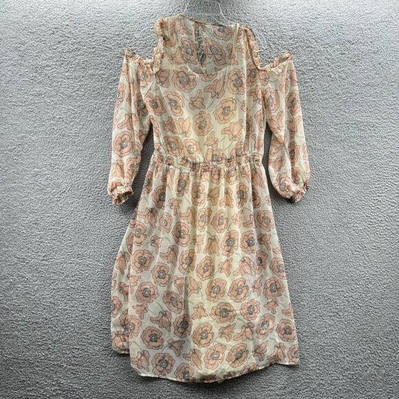 Lucky Brand Womens Garden‎ Dress Extra Large Pink Tan Floral Cold Shoulder - Picture 1 of 12
